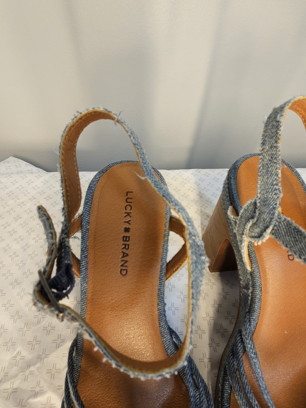 Lucky Brand Y2K Denim Platform Heeled Sandals with Ankle Strap - Picture 8 of 12